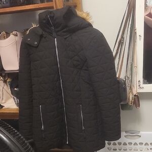 Women's Quilted Black Puffer Jacket with Hood